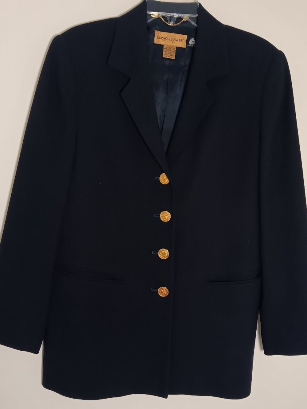 Classiques entier 100% wool navy blazer gold buttons petite L preppy career
